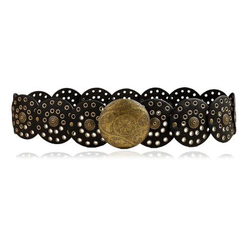 Hollow Disc Belt Western Wide Boho Disc Concho Leather Belt Vintage Wide Waist Belt Cowboy Wide Disc Belt Metal Buckle