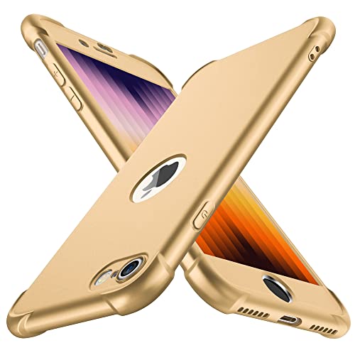 ORETECH Designed for iPhone SE 2022 Case with[2 x Tempered Glass Screen Protector] 360° Full Body Protection iPhone 2020 Case Cover Hard PC Soft Rubber Silicone for iPhone SE 3rd Generation- Gold