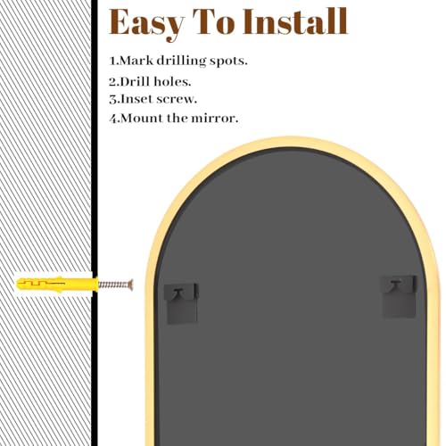Image of VooBang Arched Wall Mirror, 30 x 38 inch Arch Bathroom Mirror, Wall Mounted Vanity Mirror with Arch Metal Frame, Modern Bathroom Vanity Mirror for Bedroom, Living Room, Hanging or Leaning, Gold