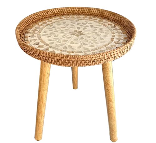 Mesa auxiliar de ratán hecha a mano, pequeña mesa auxiliar para sala de estar, decoración de granja, muebles de mimbre natural hechos a mano