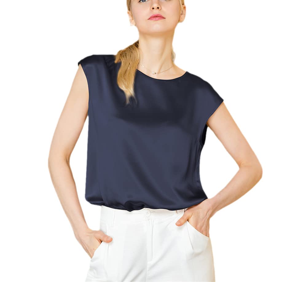 T-shirt en soie femme col rond, haut manches courtes basique et léger
