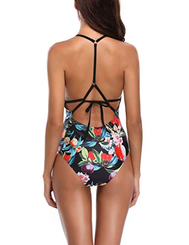 Bestgift feminino corte em V Strape busto de uma peça Monokini maiô G impressão