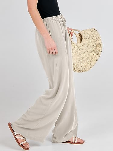 ANRABESS Womens Linen Palazzo Pants Summer Flowy Wide Leg Drawstring Casual Trousers with Pockets Beach Vacation Outfits3
