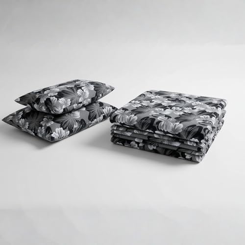 Image of 100% Cotton Feel Double Bed Bedsheet Set | 240 TC Soft & Breathable | Mint Green White Flower Print with 2 Pillow Covers | Wrinkle Free | for Bedroom (90 x 100 Inches) (Grey)