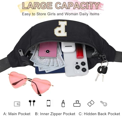 Image of Birthday Gifts for Women Men,Personalized Fanny Pack Crossbody Bag Waist Pack with Initial Letter Patch,Christmas Gifts Cute Trendy Stuff for Daughter Sister Her,Black P