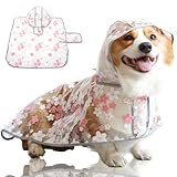 Floral Dog Clear Raincoat Cute Hooded Slicker Small to X-Large Puppies Adjustable Dog Waterproof Jacket Snow Clothes with Harness Ring (Pink,10X-Large)
