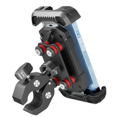 tounee バイク オートバイ 携帯電話ホルダー マウント - デュアル振動ダンパー、工具不要のハンドルバークリップと安全なロック、iPhone 16/15 Pro Max、4.7-6.7インチの携帯電話用 (BLACK)