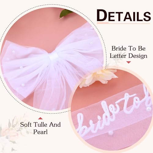 Pinza con moño y velo blanco para novia miniatura 5