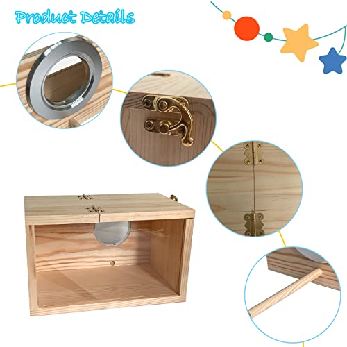 Image of Transparent Parakeet Nesting Box,Wooden Parrot Nest Breeding Box with Perch Natural Bird House for Cage Suitable for Lovebirds Cockatiels Canaries