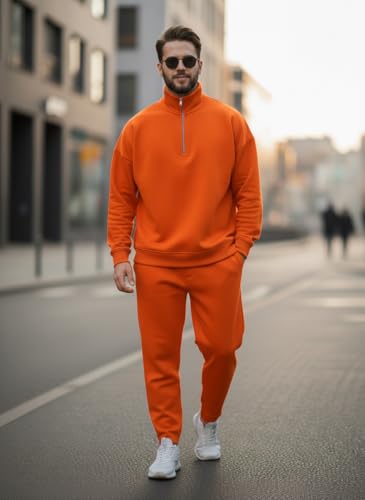Image of Mack Jonney Solid Half Zipper Track Suit for men | Co-ord Set | Warm Fleece Tracksuit Set | Full Sleeve Sweatshirt
