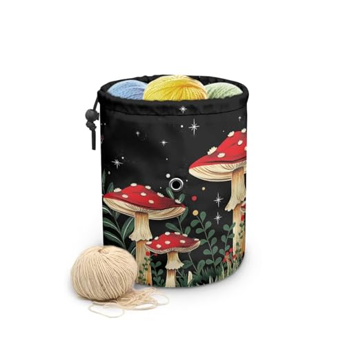 Image of Sellikakes Mushroom Butterfly Yarn Storage Organizer - Yarn Bag and Crochet Tote, Yarn Holder for Crocheting, Crochet Accessories, Needles with Drawstring Closure-Ideal Gift