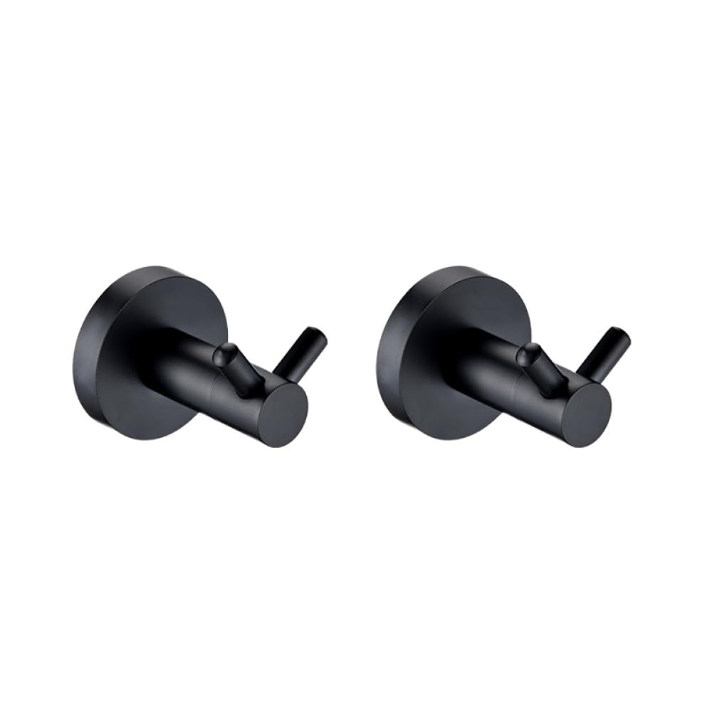 Porte-serviettes double noir mat et double crochet en acier inoxydable pour salle de bain