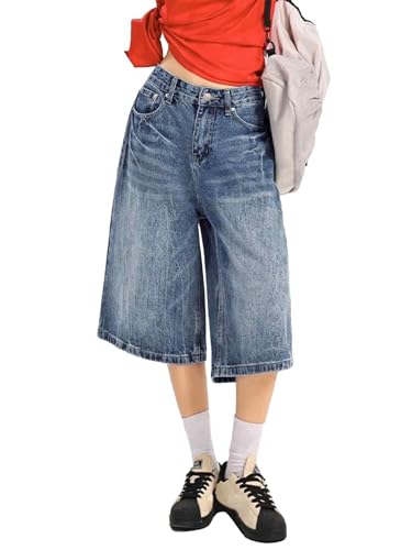 EMMIOL Machine Wash Y2K Jorts Women Wide Leg Baggy Long Jean