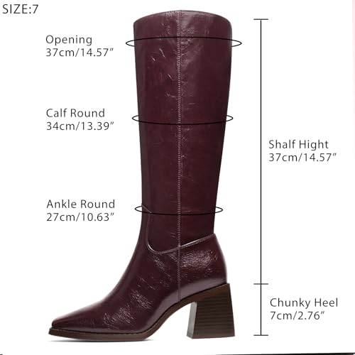 Women's Knee High Boots Chunky Heel Square Toe Tall Boots High Block Heel Side Zipper Fashion Long Boots4