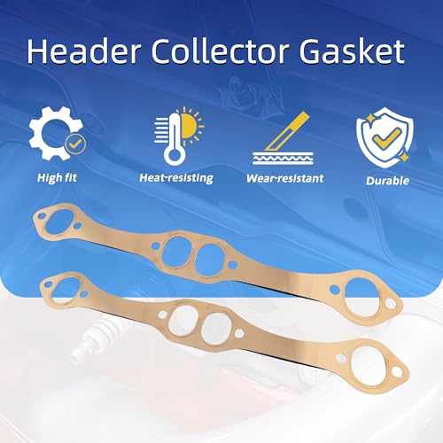 Image of 2PCS for sbc Header gaskets Compatible with Chevy SB 327 305 350 383 Header Collector Gasket,SB Block Hugger Headers Gaskets