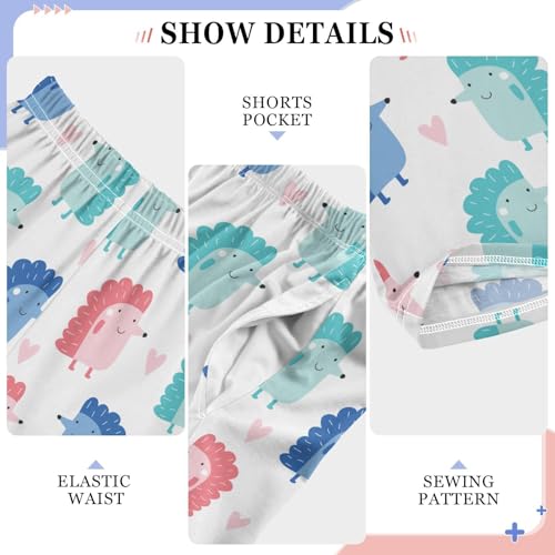 Colorful Hedgehog Love Heart Boys Long Pants Soft Trousers Elastic Waist Kids Lounge Bottoms with Pockets S-XL4