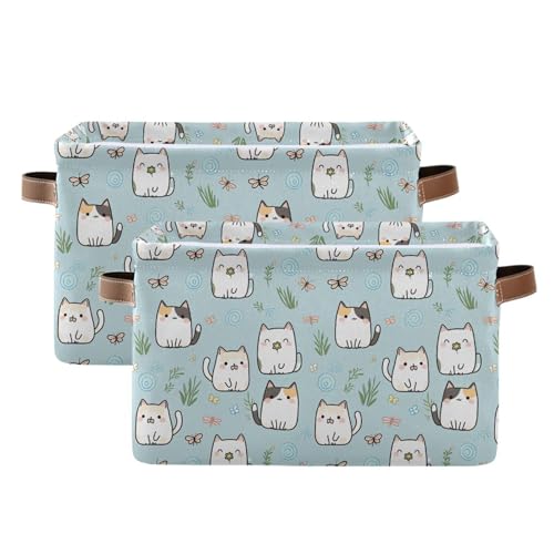 Image of Wamika Cute Cats Storage Basket Fabric Storage Bin Laundry Baskets, Funny Cat Kitty Foldable Storage Boxes Organizer Bag for Baby Cloth Dog Toy Book Storage Cubes Shelf Closet Basket 16x12x8 Inches