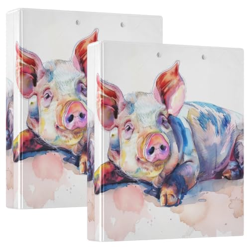 Grand 3 classeurs à trois anneaux pour le bureau avec motif cochon aquarelle