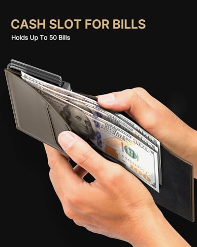 Image of typecase Mens Wallet Card Holder: Pop Up Aluminum Case, Carbon Fiber Leather, Smart, RFID Blocking, Slim, Minimalist, Front Pocket - 9-14 Card Capacity | ID Window | Cash Slot (Map)
