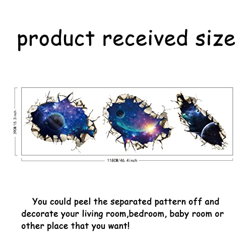 SUPERDANT Galaxy Wall Stickers 3D Space Wall Decals Blue Cosmic Peel and Stick Vinyl Art Decor Solar System Planets for Bedroom Living Room Nursery Space Lover Housewarming Gift - Image 2