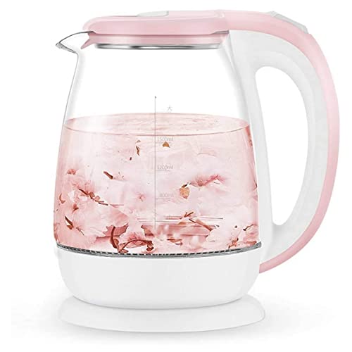 Hervidor eléctrico rosa de 1,8 l, de cristal, galvanizado, automático, 1500 W, calentador de agua, tetera para hervir, electrodoméstico de cocina con apagado automático, protección contra eb