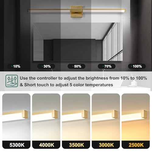 Image of OKELI 40 Inch Bathroom Vanity Light Fixtures, Gold Modern Light Fixtures Over Mirror, 24W 5CCT Dimmable Wall Light