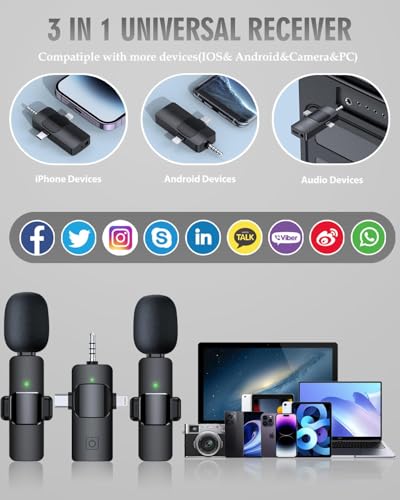 Image of GADGETSWEAR Wireless Lavalier Mic for iPhone, Android - Noise Cancelling Lapel 3-in-1 Mic, Dual USB-C Lightning Simple Plug and Play, 8H Battery, Clip-on for YouTube, TikTok, Singing