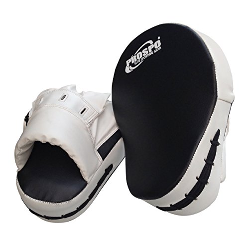 Image of Prospo Curved Focus Pads /Punching Mitts for Boxing /MMA /Muay Thai /Kickboxing /Karate /TAEKWANDO (White-Black)