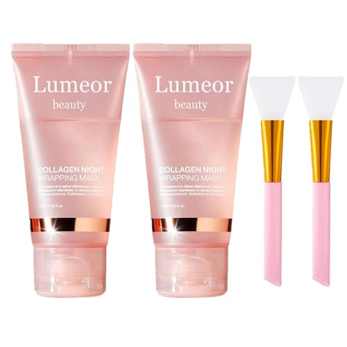 Lumeor beauty Organic Collagen Mask The Korean Beauty Secret College Night Wrapping Face Peel off Mask with Brush Applicator Deep Moisture All Skin Types (2Pc)
