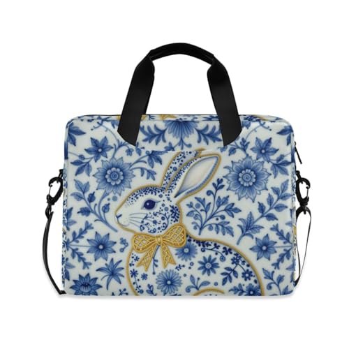 Housse de transport pour ordinateur portable 15 pouces sacoche à fermeture éclair motif lapin bleu