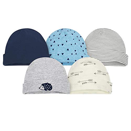 Gerber Baby Boys' 5 Pack Caps, Hedgehog, Newborn