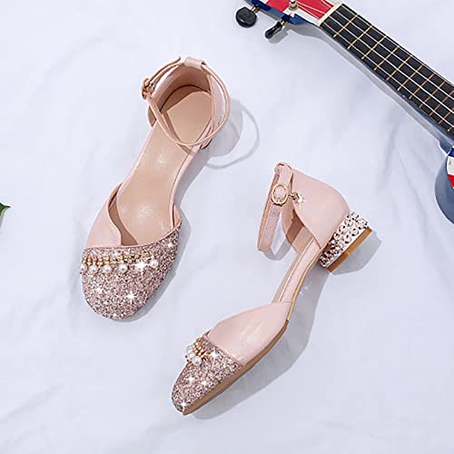Betadog Girls Sandals Kids Glitter Bow Dress Shoes Heel Sequins Princess Sandals Toddler Flower Wedding Party Shoes (Pink-d, 3.5)4