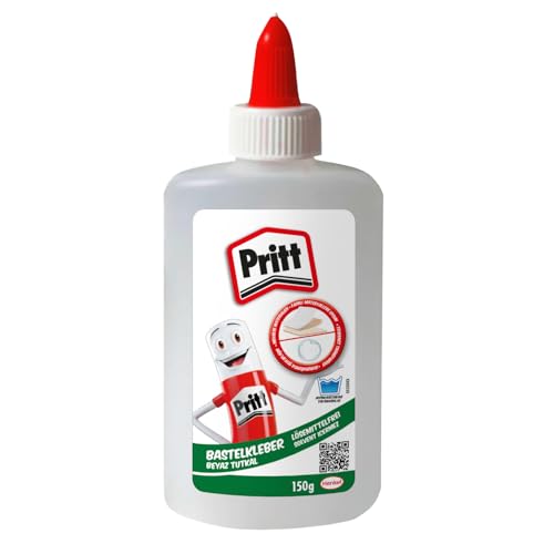 Pritt Bastelkleber transparent trocknender Alleskleber für Zuhause Schule oder Büro weißer Bastelkleber für Kinder geeignet für Papier Stoff Leder & mehr (150g)