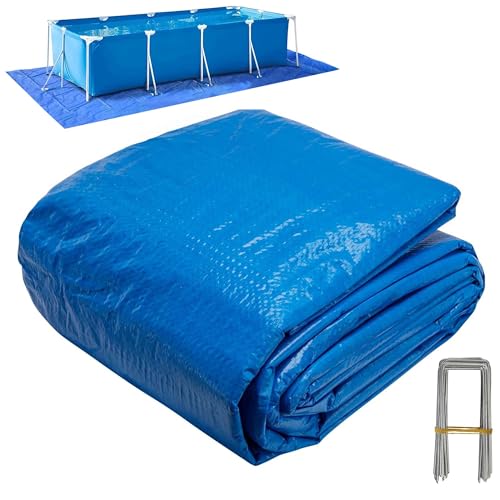 codree 20 x 12 Ft Rectangular Pool Ground Cloths, Waterproof PE Swimming Pool Liner Pad, Heavy Duty Above Ground Pool Mat Protector Tarp with Stakes for Pools Bottom Prevents Punctures