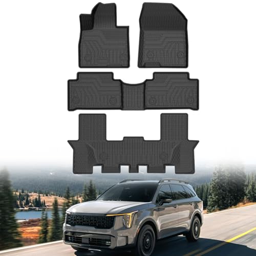 Mixsuper Sorento Floor Mats-Floor Liner for Kia Sorento 6/7 Seate 2021-2026 (No Hybrid & PHEV) All Weather TPE Floor Mat for Sorento Accessories 3 Row Set Black
