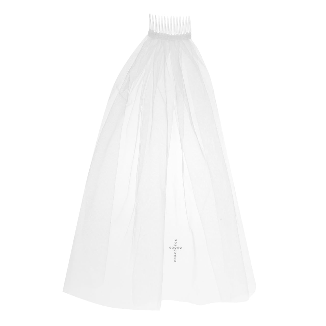 FRCOLOR Girls First Communion Veil with Cross Hair Comb White Tulle Flower Girl Veil for Wedding Party and Baptism Hair Accessories for Toddlers