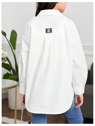 Floerns Girl's Solid Button Down Long Sleeve Blouse Drop Shoulder Shirts Top2