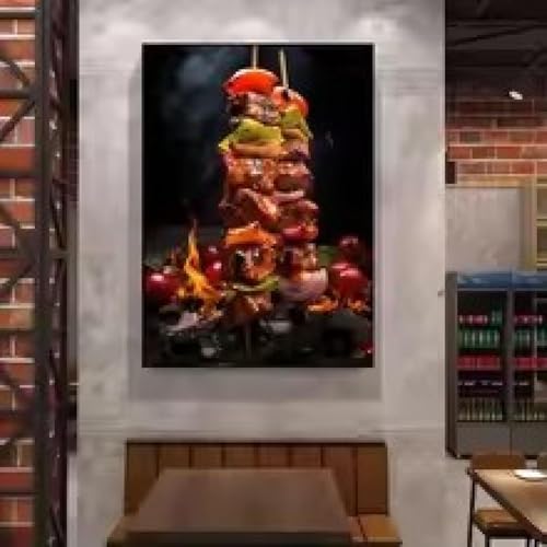 Pizza et hamburger sur toile pour déco cuisine américaine moderne