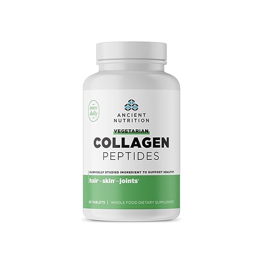 Ancient Nutrition Vegetarian Collagen Peptides, Collagen Peptides Tablets, Collagen with Prebiotics and Probiotics, Supports Healthy Skin, Hair, Joints, Digestion, Vegetarian Capsules, 30 Count