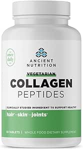 Ancient Nutrition Vegetarian Collagen Peptides, Collagen Peptides Tablets, Collagen with Prebiotics and Probiotics, Supports Healthy Skin, Hair, Joints, Digestion, Vegetarian Capsules, 30 Count