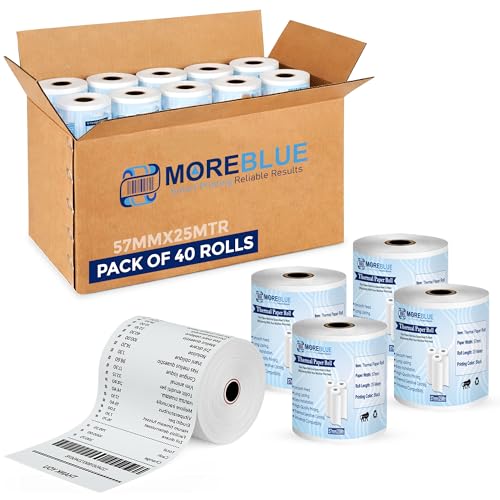 Image of MOREBLUE Pack of 40 57mm x 25m Direct Thermal Receipt Paper Rolls, Premium Ink-Free POS Billing Rolls for Credit Machines, Food Billing, ATM & Petrol Pump Receipts