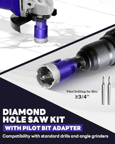 Image of 9 PCS Diamond Hole Saw Kit with Pilot Bit Adapter, 1 /4 inch - 1 3 /8 inch Thickened Diamond Core Drill Bit Set, Includes Tile Shaping Rod, for Porcelain, Ceramic, Granite, Marble, Stone
