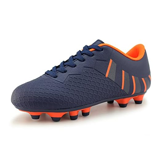 Hawkwell Comfortable Soccer Shoes(Toddler/Little Kid/Big Kid),Navy Orange PU,11.5 M US
