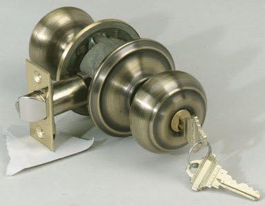 Schlage F51VGEO609 Antique Brass Georgian Keyed Entry Knob