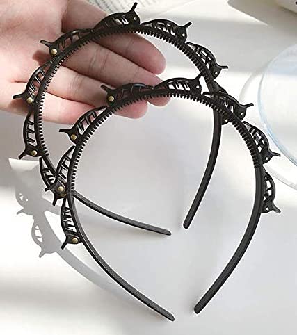 Double layer plastic twist hairstyle headband bangs hairpin hair accessories for women girls (Pack Of 2) (Black)-image-30