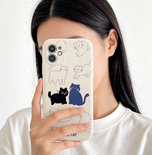 hdqICase Compatible con OPPO A76 4G/OPPO A96 4G,Funda Teléfono Anticaídas TPU Suave Dibujo Lineal Minimalista Gato Azul