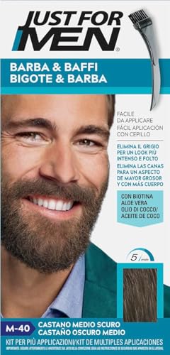 Just For Men Tinte Bigote Y Barba, Elimina Las Canas Para Una Apariencia Más Espesa Y Completa, Con Pincel Aplicador Incluido, Color Castaño Oscuro Medio, M40