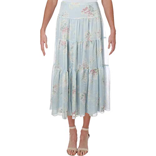 LAUREN RALPH LAUREN Womens Pauldina Floral Tiered Midi Skirt Blue 4