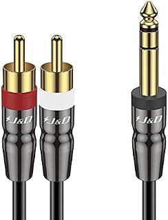 J&D 6.35mm TRS to Dual RCA Audio Cable, Copper Shell Heavy Duty 6.35mm 1/4 inch Male TRS to 2 RCA Male Stereo Audio Y Splitter Cable, 0.9 Meter