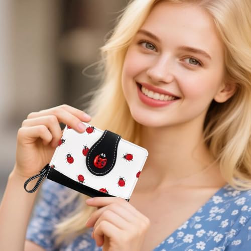 Image of Cute Print Wallet Blueberry Strawberry Cherry Wallet with Credit Card Holder Zipper Coin Purse for Women Girls (LADYBUG)